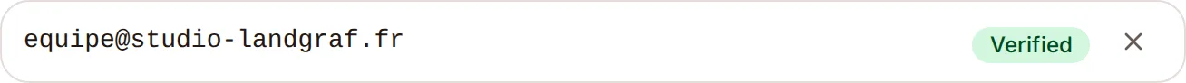 Verified recipient address: green “Verified” badge.